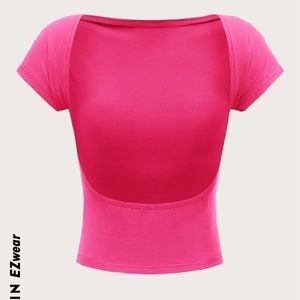 SHEIN EZwear Backless Batwing Sleeve Solid Tee - Hot Pink